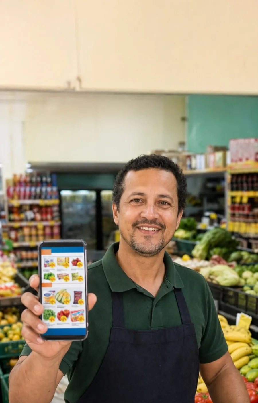 Lojista divulgando o encarte da loja pelo celular